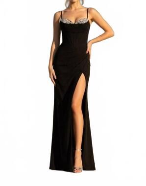 NEW KOS lace up fitted formal prom dress in black